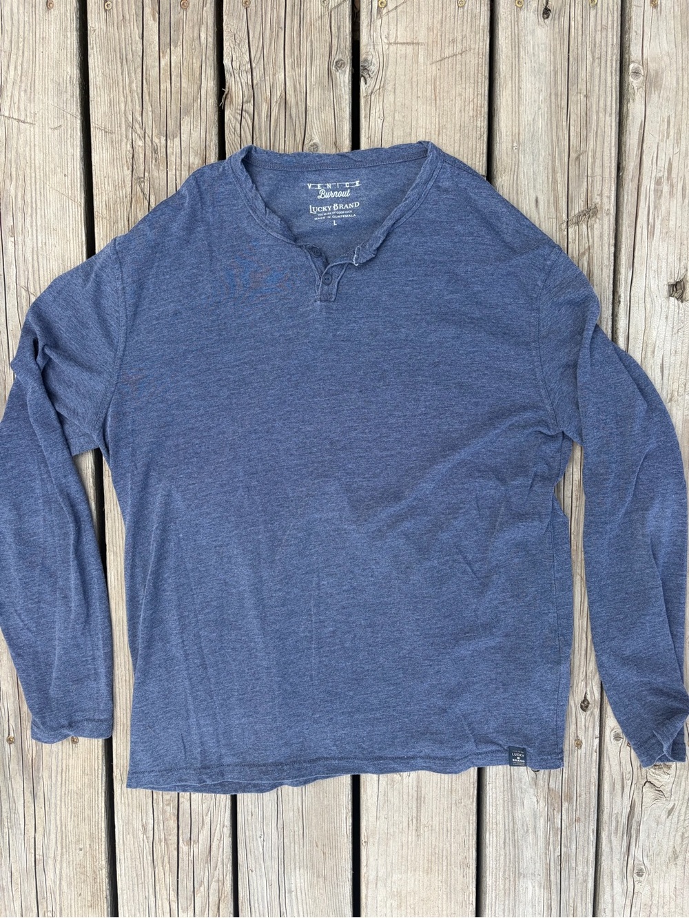 Lucky Brand Men's Long Sleeve Heather Blue Pullover Henley